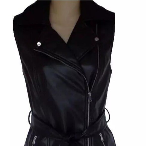 BCBGeneration Black Moto Biker Faux Leather Sleeveless Dress XXS - Picture 3 of 6